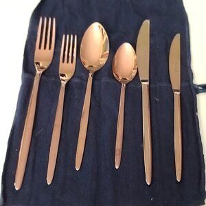 Anthropologie Doma 6 Piece Flatware Set Rose Gold Made in Italy Pinti 1929 NEW